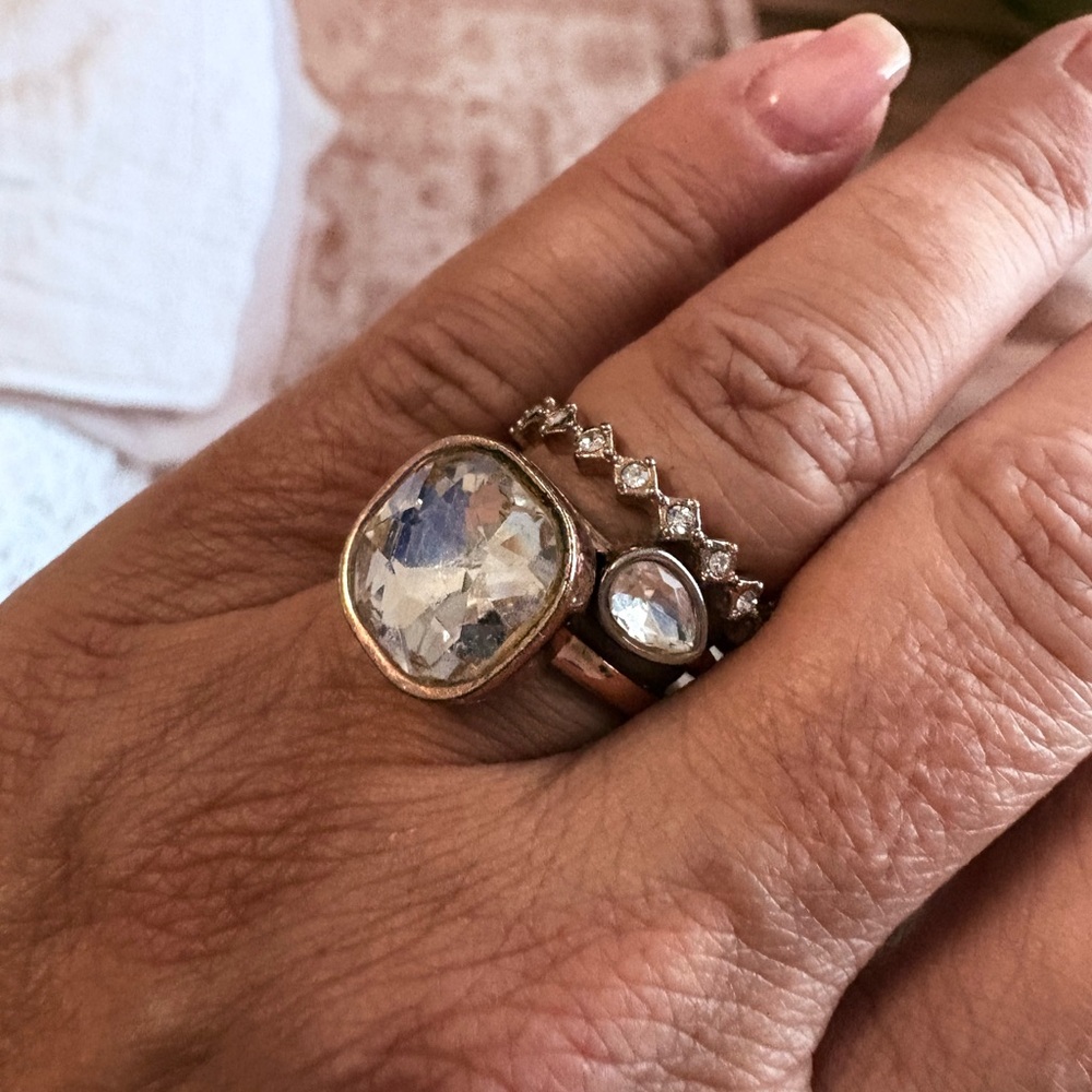 Elegant Rose Gold and Crystal 3 Ring Set